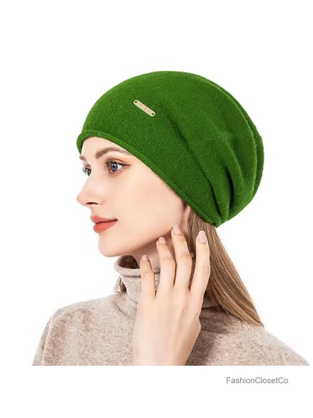 Cashmere Wool Blend Slouchy Beanie Hat for Women Knitted Ski Cap